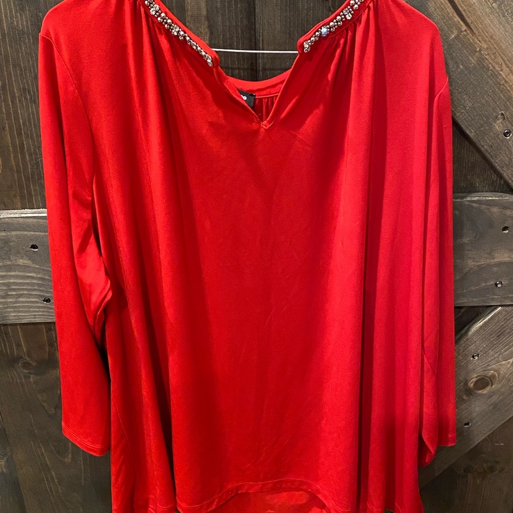 Liz Claiborne Vibrant Red Blouse with Jewel Detail